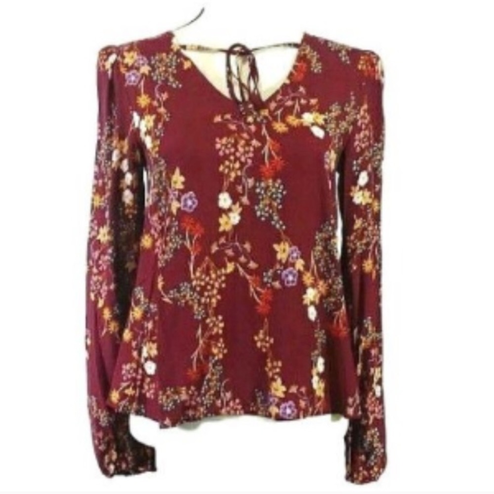 Love, Fire. Red Floral Long Sleeve Blouse